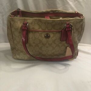 Coach F24603 Peyton Pink Khaki Signature Double Zip Closure Bag